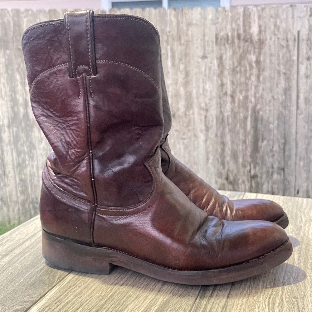 Justin Roper Boots Mens 9.5 D Brown Marbled Leather Western 3162 Cowboy Pull on
